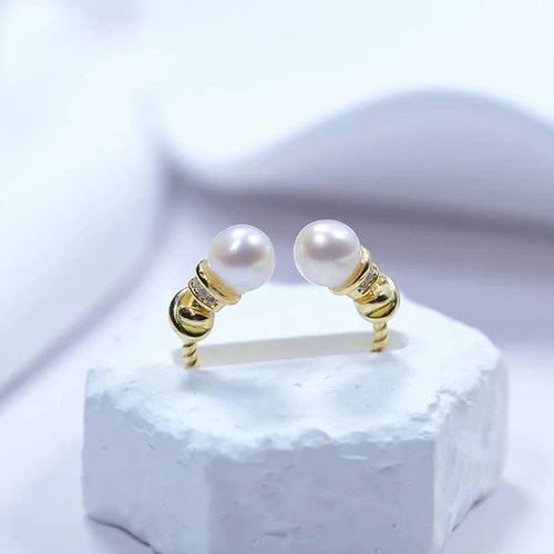 珍氏珠宝天然淡水珍珠戒指女款正圆强光双珠轻奢可调节开口食指戒 - 图1