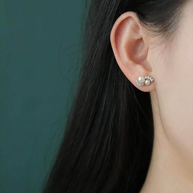 珍氏珠宝天然淡水珍珠耳钉女款 大小双珠精致小巧镶锆款耳环耳饰,淘宝优惠券,粉丝福利购,淘宝优惠卷
