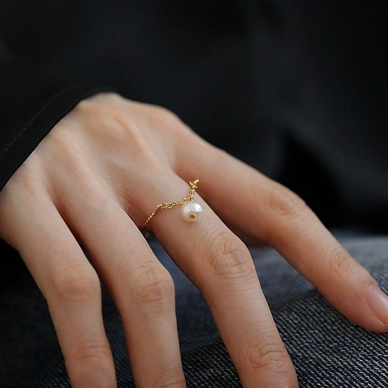 Jane's Jewelry natural freshwater pearl ring for women, French style, versatile, exquisite and beautiful open index finger ring