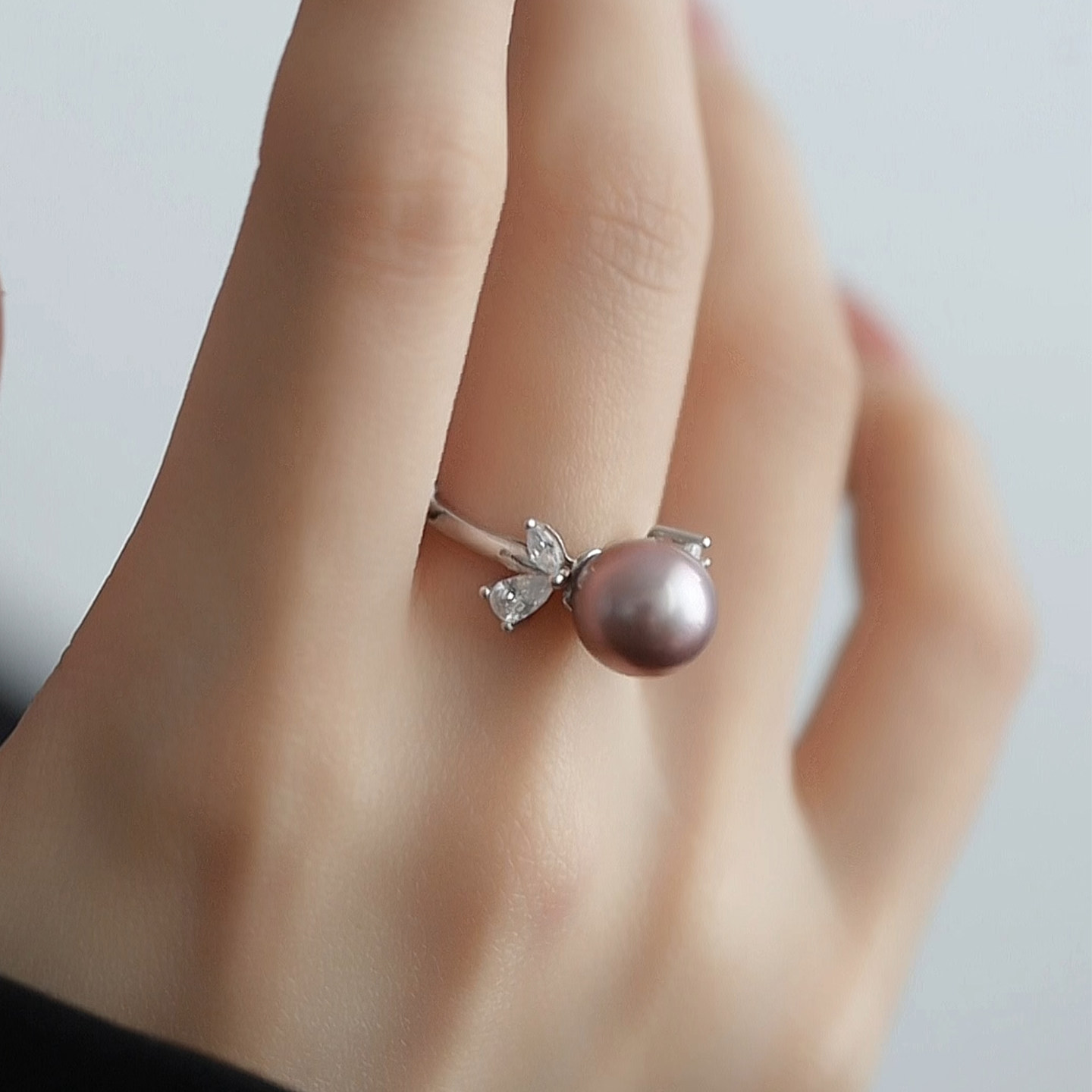 Jane's Jewelry Natural Freshwater Pearl Ring Women's Round Purple Butterfly Cool and Elegant Adjustable Ring