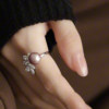 Jane's Jewelry Natural Freshwater Pearl Ring Women's Purple Round Zircon Leaf Elegant and High-end Ring