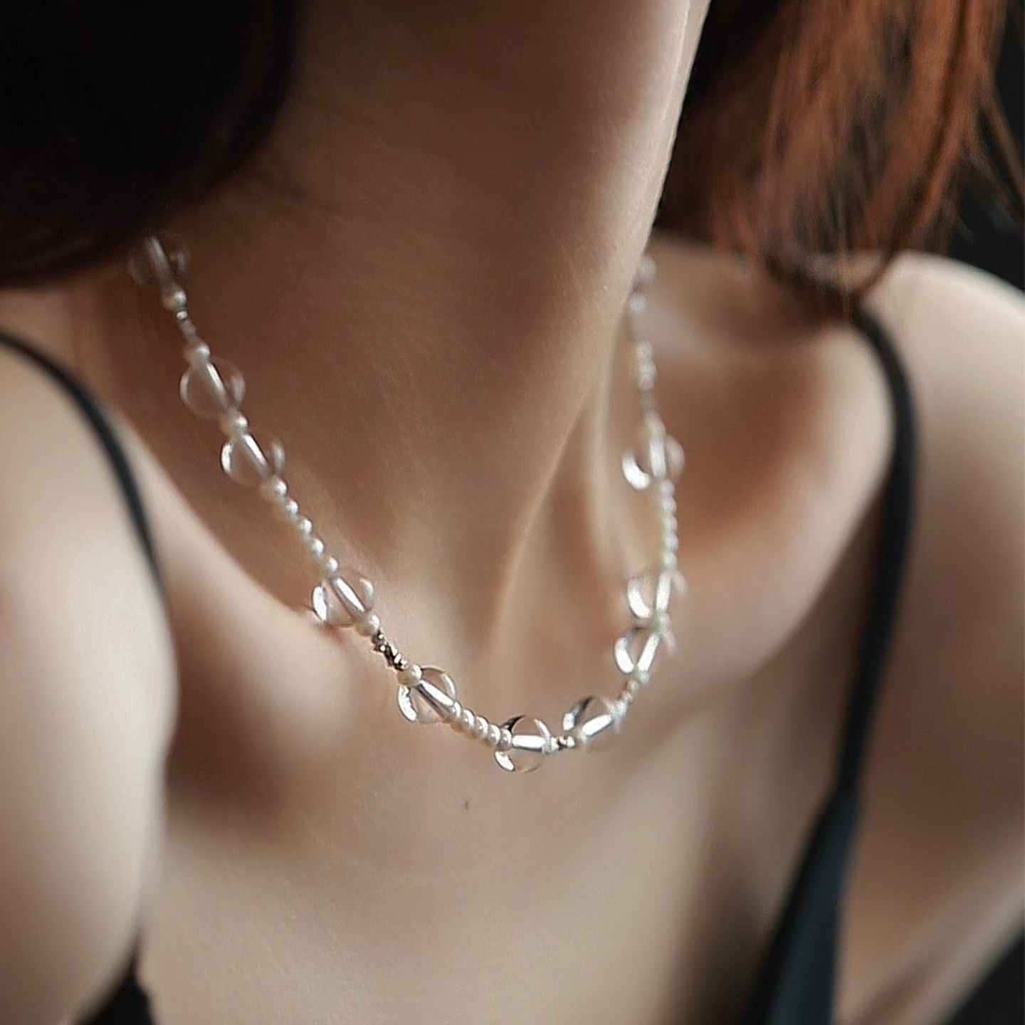 珍氏珠宝天然淡水baby珍珠项链女款 水晶925银轻奢气质锁骨链颈链 - 图0