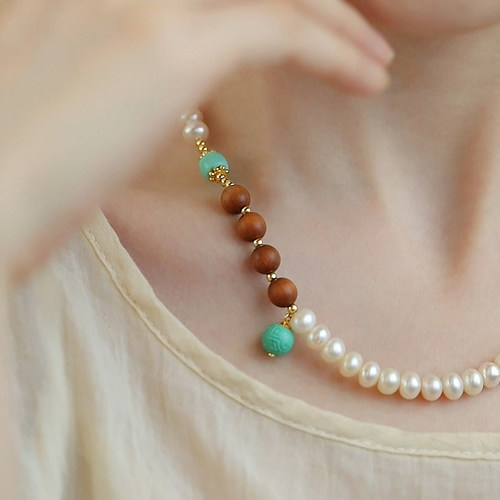 珍氏珠宝天然淡水珍珠项链女 55cm 叠搭木珠新中式国潮毛衣链颈链 - 图1