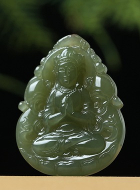 天然和田玉观音吊坠 男款玉石青玉观音玉坠大号观音菩萨项链挂件