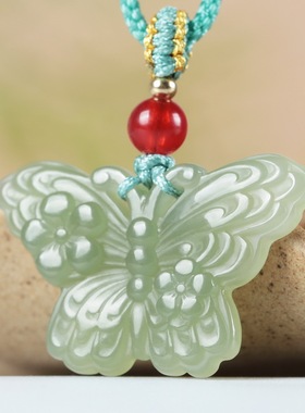 天然和田玉蝴蝶吊坠双面雕刻女晴水料玉石福气连连挂件正品男挂坠