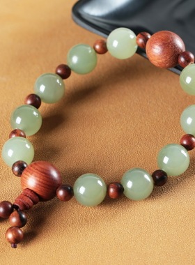 天然和田玉手链男女款转运珠手串珠子串珠散珠青白玉素圈手饰礼物