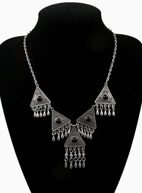 波西米亚仿松石流苏项链复古