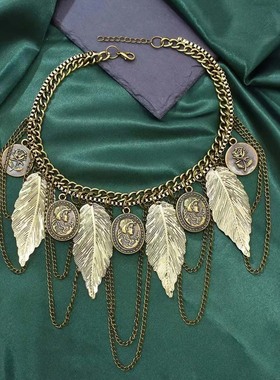 波西米亚复古叶子夸张锁骨链项链