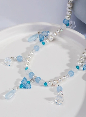 国风新中式汉服项链湖蓝色古风