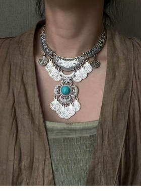 民族风复古钱币流苏项链