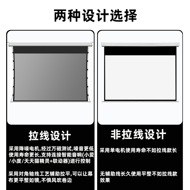 4K高清电动拉线抗光幕布智能联动自动升降家用隐藏嵌入式天花幕