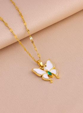 New Style Elegant Fresh White Butterfly Pendant Titanium Ste