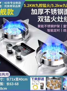 家用不锈钢九腔猛火燃气灶双灶头天燃气液化煤气鸳鸯灶煤气炉