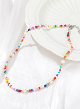 Jewelry fashion color rice pearl necklace women彩色米珠项链