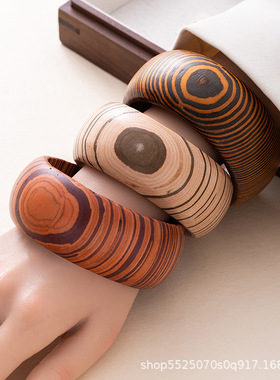 文艺复古清新木头纹路手镯复古感百搭手环几何异形气质手饰品