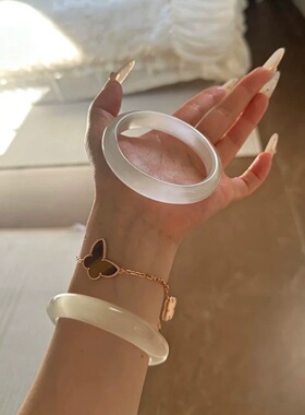 冰种猫眼石手镯香槟金猫眼渐变手镯白月光蜜桃粉流行饰品猫眼镯子