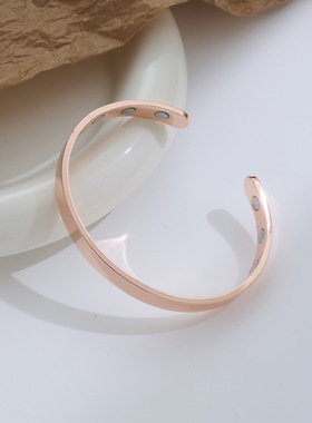 跨境热卖磁性手镯欧美饰品纯光面磁石开口玫瑰金手环戒指套装