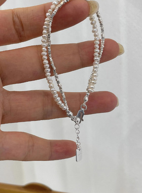 简约感仿珍珠手链女双层气质个性手环ins百搭叠戴甜酷手饰潮