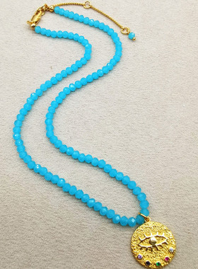 恶魔之眼镶嵌锆石淡水珍珠项链女潮沈慧星白百何同款水晶珠锁骨链