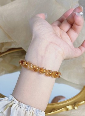 一夜暴富天然金发晶手链人造巴西黄色水晶黄水晶手串黄发晶男女