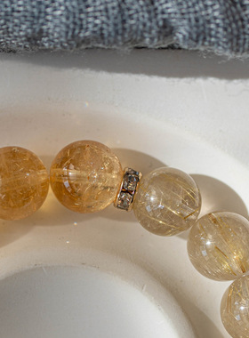 天然金发晶手链女巴西水晶金钛晶黄发晶黄水晶白阿赛手串男送礼物