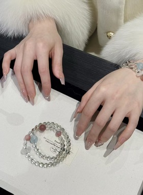 仿天然海蓝宝双圈白水晶手链小众设计感百搭草莓晶手串礼物女