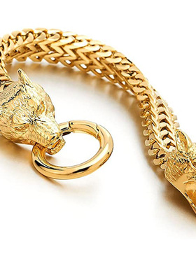 欧美爆款不锈钢复古个性维京狼头手链狼头Franco Link锁链手链男