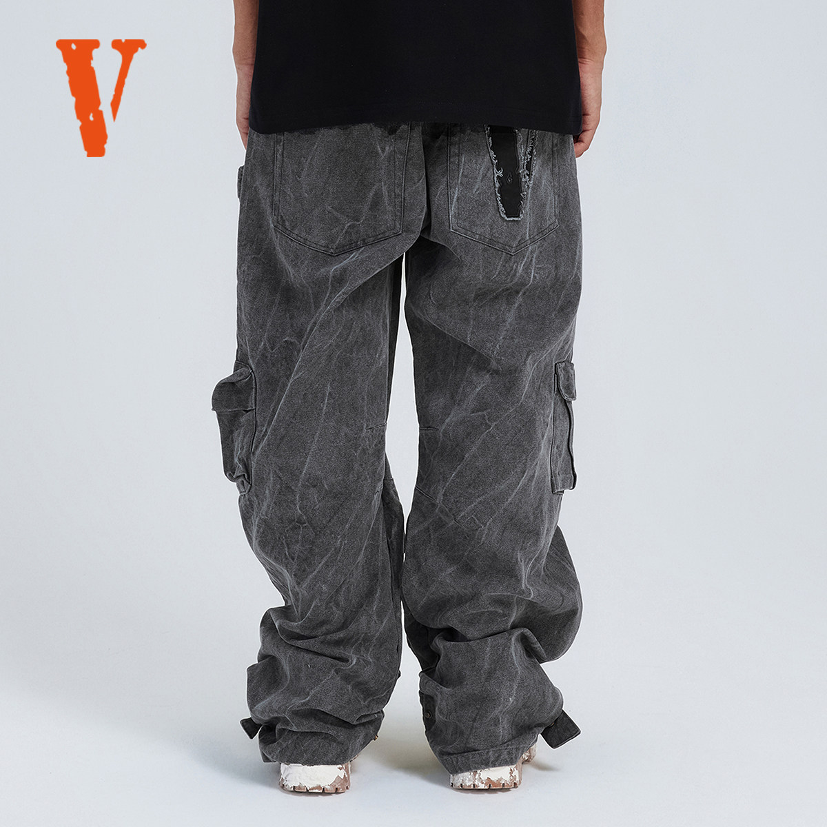 VLONE 刺绣LOGO标语重磅水洗做旧宽松多口袋长裤工装裤 男女同款,淘宝优惠券,粉丝福利购,淘宝优惠卷