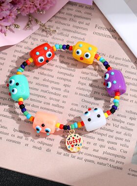 甜美多巴胺童趣可爱小怪兽串珠手链女弹力手串小众时尚百搭手饰品