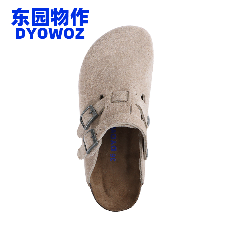 DYOWOZ/东园物作软木包头女鞋真皮两用外穿勃肯日系复古半包拖鞋 - 图2