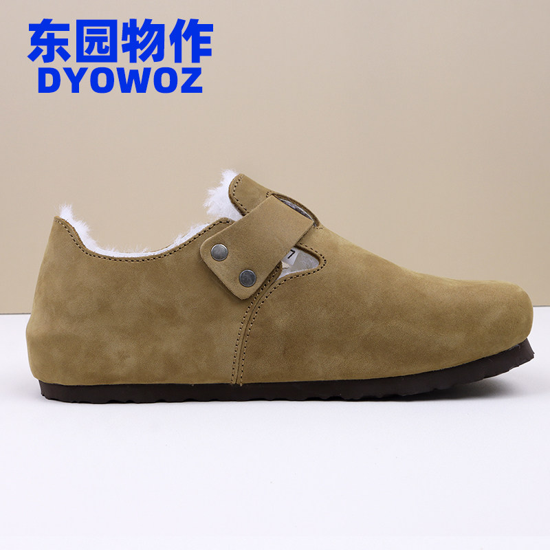 DYOWOZ/东园物作复古勃肯软木鞋女全包加绒保暖毛毛鞋羊皮毛一体,淘宝优惠券,粉丝福利购,淘宝优惠卷