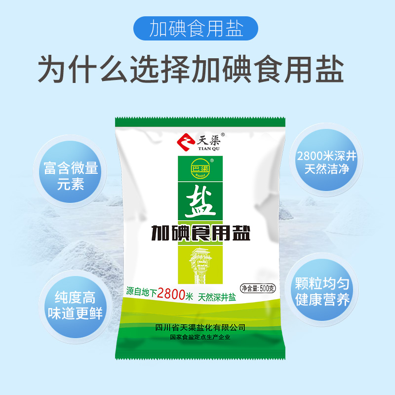 【买2赠1】天渠深井加碘食用盐500g袋家用盐焗腌制泡菜炒菜调味品 - 图1