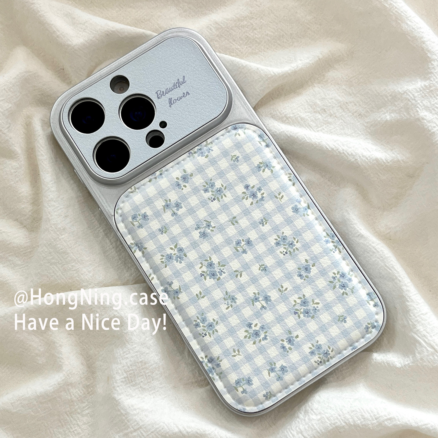 小香风蓝色碎花带挂链适用iPhone17ProMax手机壳秋冬皮质个性苹果16pro新款15PRO女款小众13硅胶14防摔全包软,淘宝优惠券,粉丝福利购,淘宝优惠卷