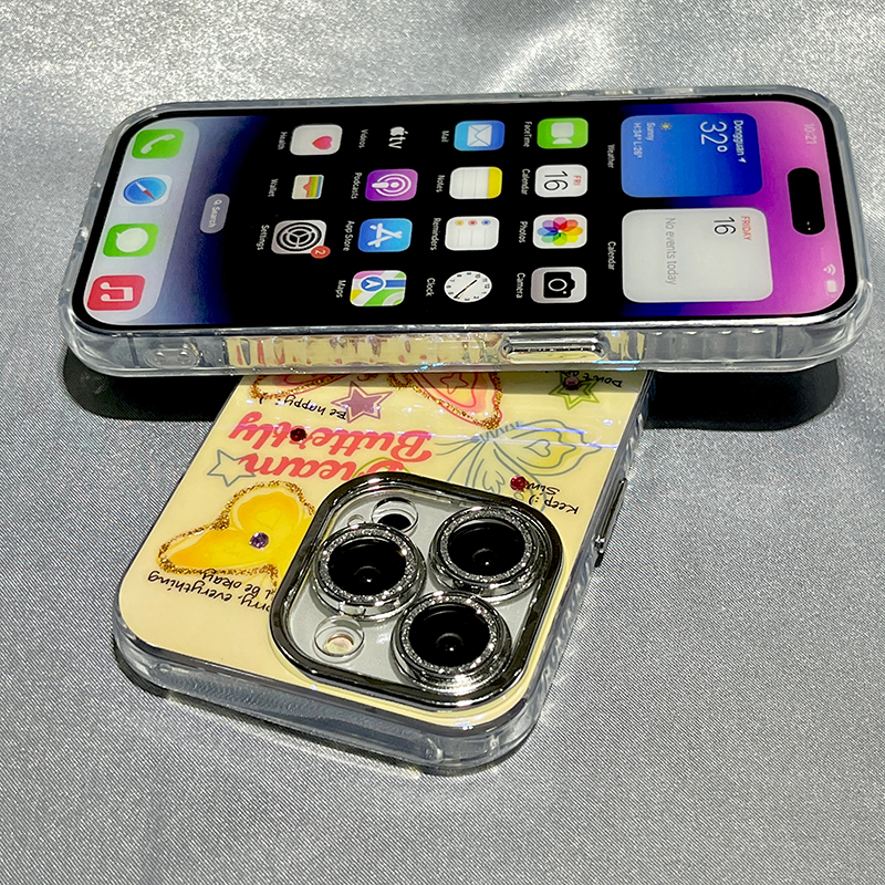 ins风蓝光彩色蝴蝶适用苹果15Pro手机壳iphone14新款13pro防摔15ProMax小众11女款12硅胶镜头膜网红全包软壳-图2