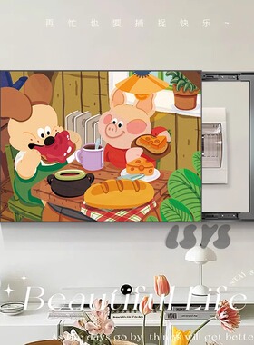 可爱动物插画电表箱装饰画多巴胺卡通客厅挂画推拉配电箱遮挡定制