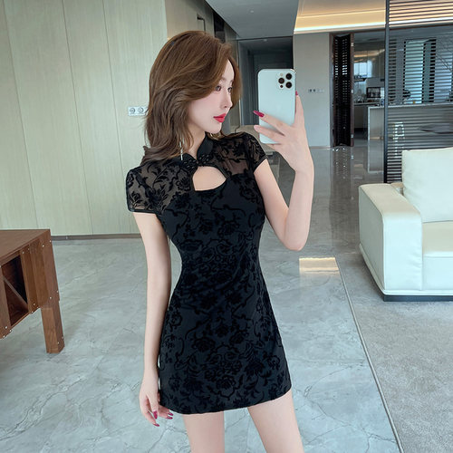 夏季性感酒吧ktv夜总会气质旗袍连衣裙减龄显瘦印花足浴推拿工衣 - 图1