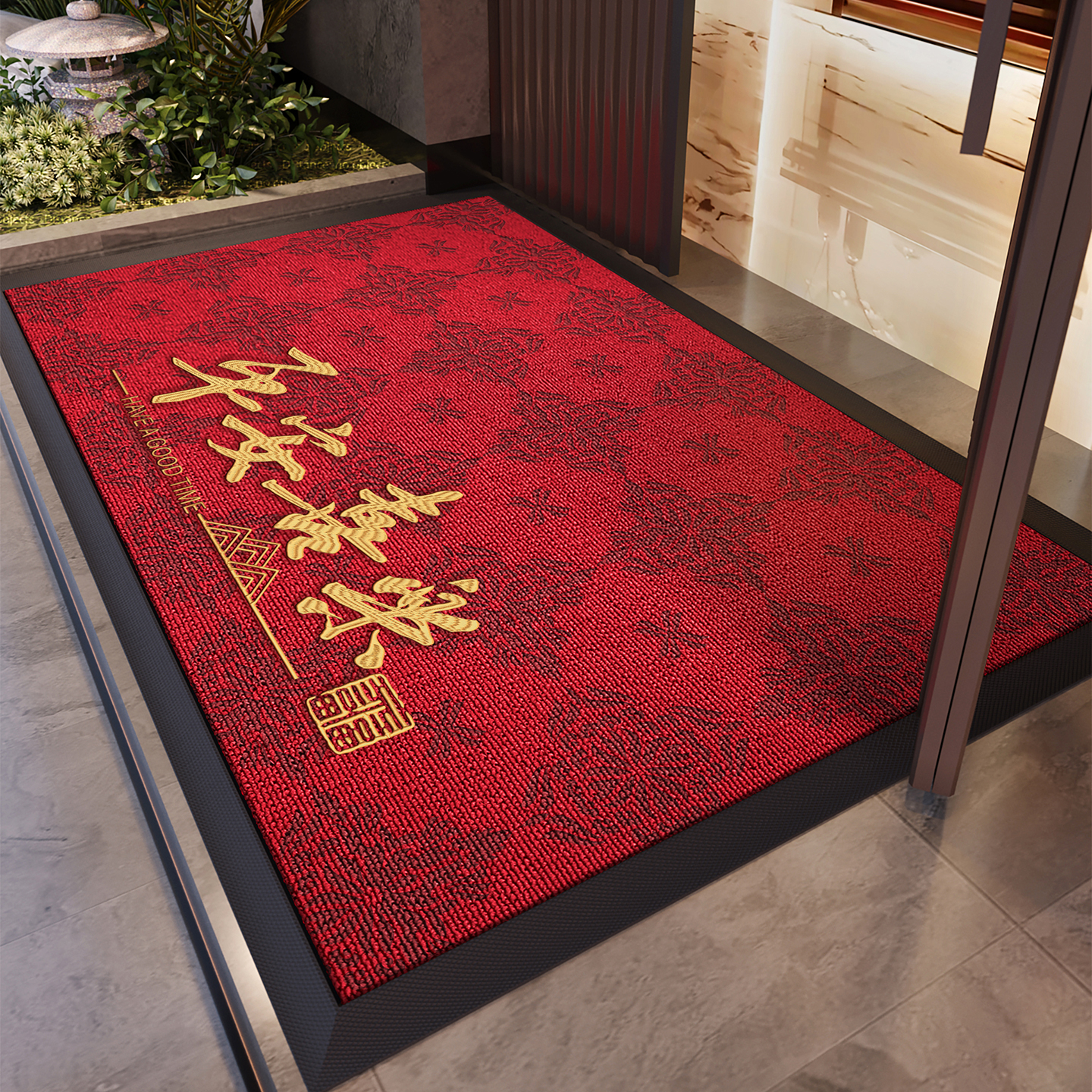 新年红色入户门地垫别墅高端防滑脚垫大门口进门地毯耐脏除尘门垫 - 图3