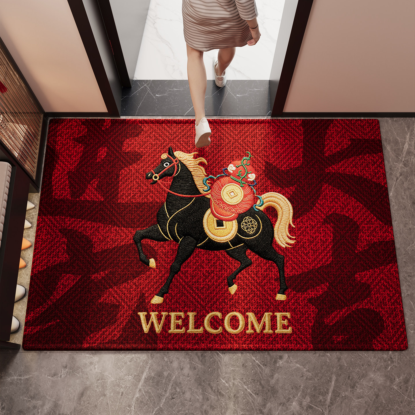 马年入户门地垫新年喜庆防滑脚垫2026新款耐脏除尘玄关可裁剪门垫,淘宝优惠券,粉丝福利购,淘宝优惠卷