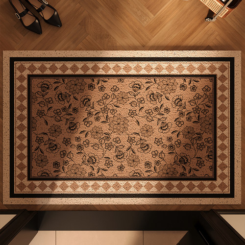 丝圈PVC入户门地垫玄关家用门垫门口地毯复古风耐脏免洗防滑脚垫 - 图1