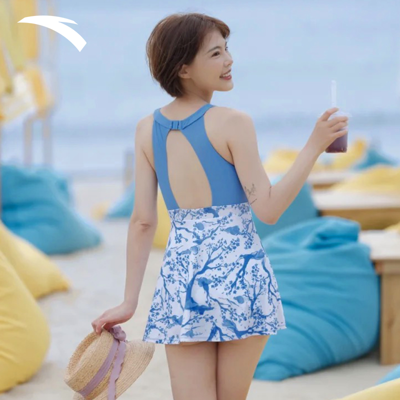 安踏连体泳衣女款纯欲风吊带露背连身泳衣裙高级感泡温泉遮肚显瘦