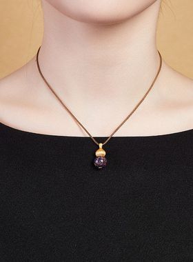 S925纯银大漆珠乾坤葫芦编绳项链女新中式简约小众高级感饰品礼物