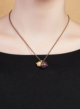 S925纯银大漆珠福禄葫芦编绳项链女国风小众高级设计感毛衣链礼物