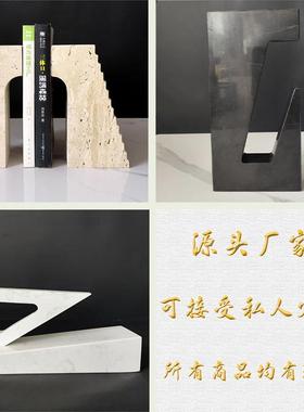 欧式现代简约天然大理石酒店书档样板间书房书柜桌面装饰摆件轻奢