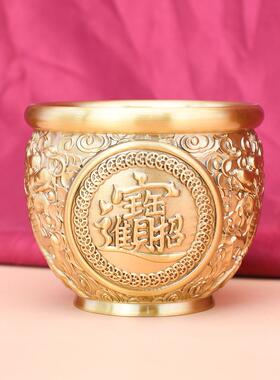 黄铜麒麟缸家居摆件招财聚宝百福缸铜雕刻工艺品公司办公摆件厂家