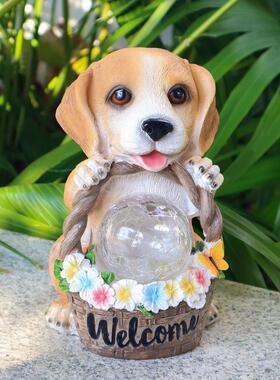 太阳能小夜灯可爱小狗摆件美式户外园林公园动物发光树脂摆件