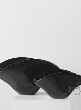 欧式简约扇形创意大口插花黑色琉璃花瓶客餐厅玄关样板间前台摆件