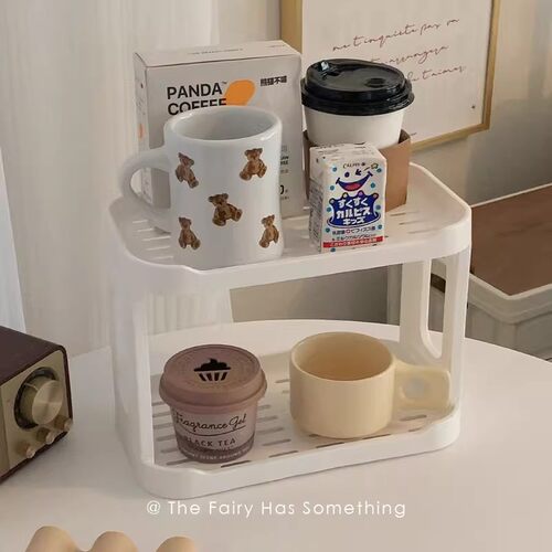 日系桌面双层置物架卧室桌上收纳架小型迷你宿舍化妆品办公室架子 - 图0