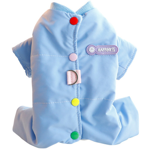 狗狗衣服秋冬装四脚厚款薄绒背开扣糖果彩色可牵引小型犬宠物泰迪 - 图3