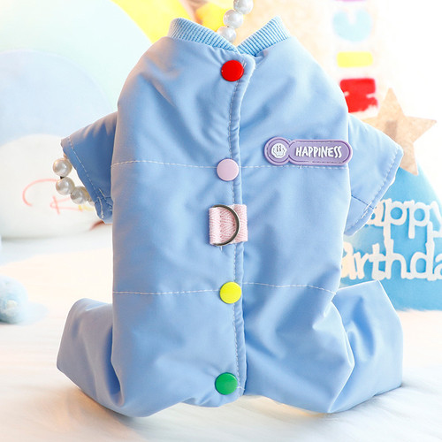 狗狗衣服秋冬装四脚厚款薄绒背开扣糖果彩色可牵引小型犬宠物泰迪 - 图1