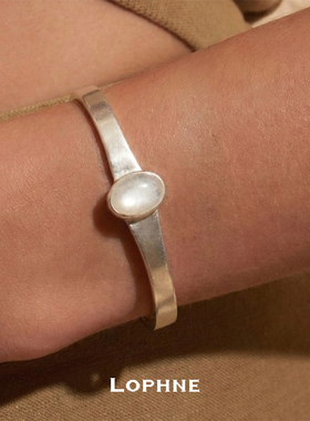 LOPHNE简约时尚纯银白玛瑙手镯 手工哑光大方气质轻奢高级感礼物